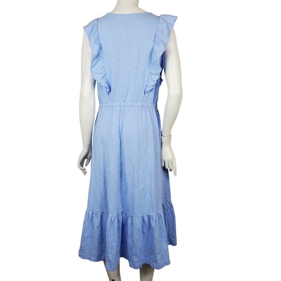 Loft Womens Medium Ruffle Sleeve Ruffle Hem Crew Neck Elastic Waist Midi Dress - Picture 4 of 6